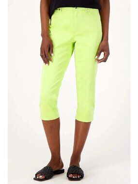 Joan Rivers Capri Pant Size 8 Petite Classic Woven Denim Cropped Green Margarita